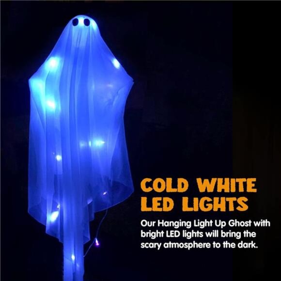 Light-Up Hanging Ghost – Spooky Blue LED Halloween Decoration for Yard - Picture 2 of 8